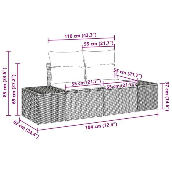 vidaXL 7 Piece Garden Sofa Set with Cushions Grey Poly Rattan