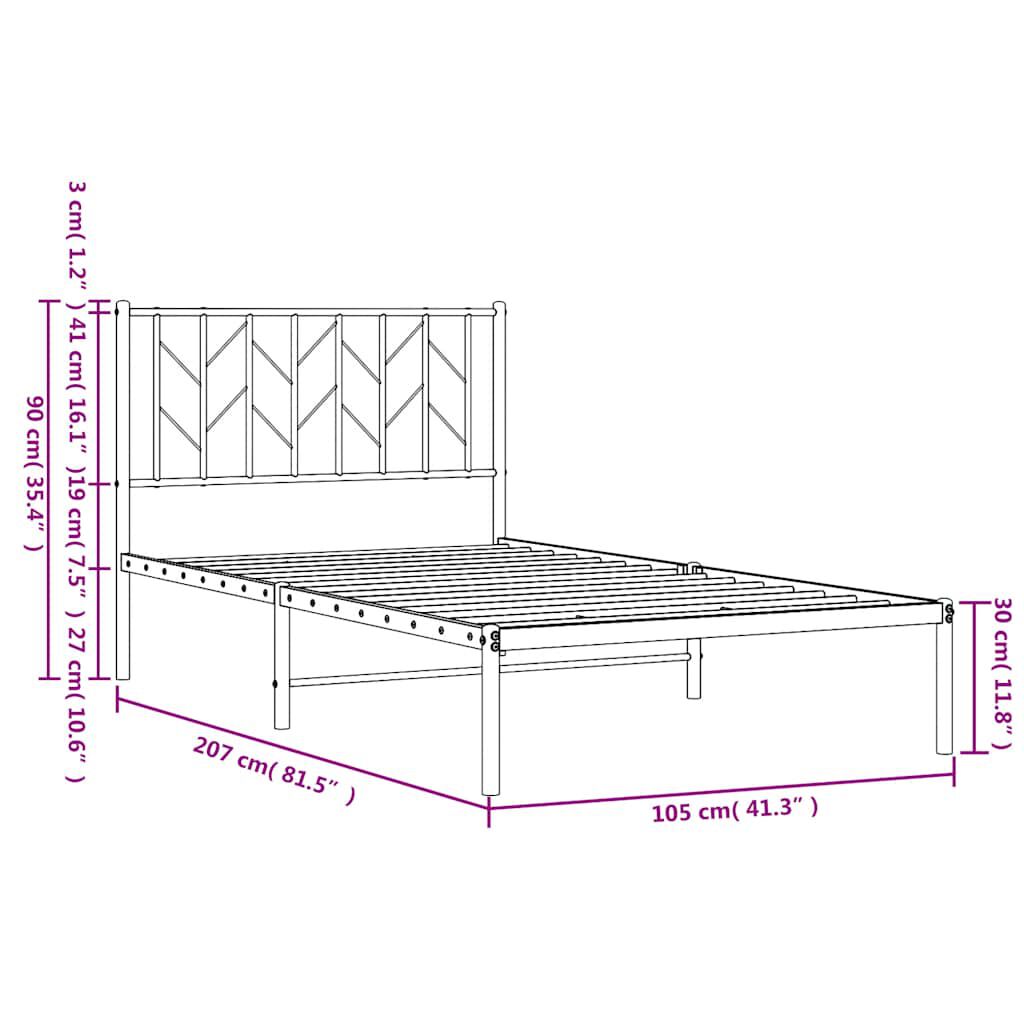 vidaXL Metal Bed Frame without Mattress with Headboard Black 100x200cm