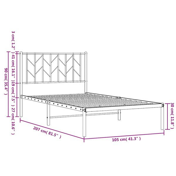 vidaXL Metal Bed Frame without Mattress with Headboard Black 100x200cm