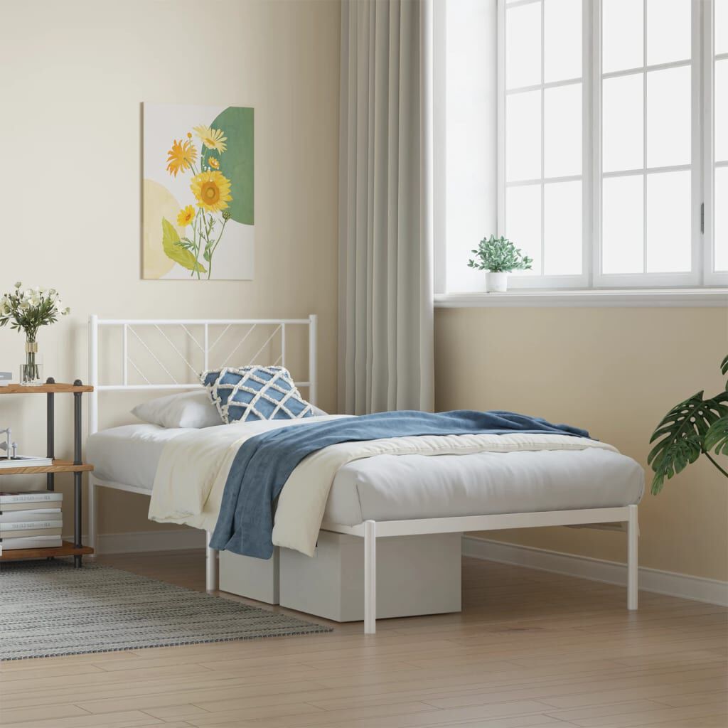 vidaXL Metal Bed Frame without Mattress with Headboard White 100x190cm
