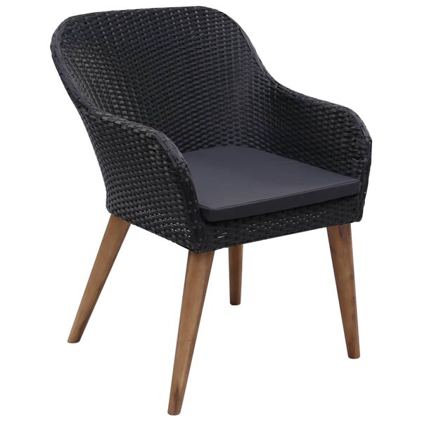 vidaXL 7 Piece Outdoor Dining Set with Cushions Poly Rattan Black