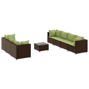 vidaXL 8 Piece Garden Lounge Set with Cushions Brown Poly Rattan