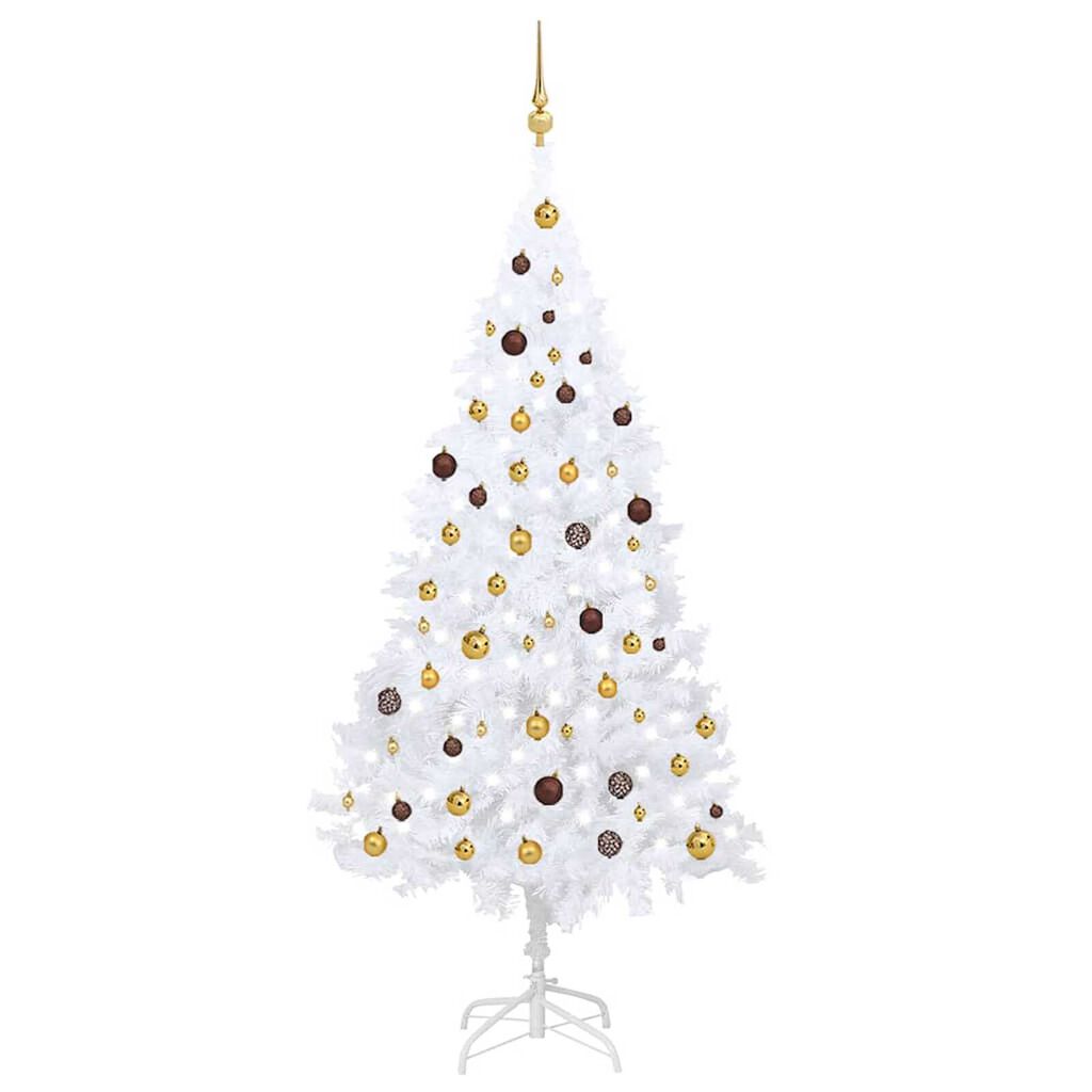 vidaXL Artificial Pre-lit Christmas Tree with Ball Set White 210 cm PVC