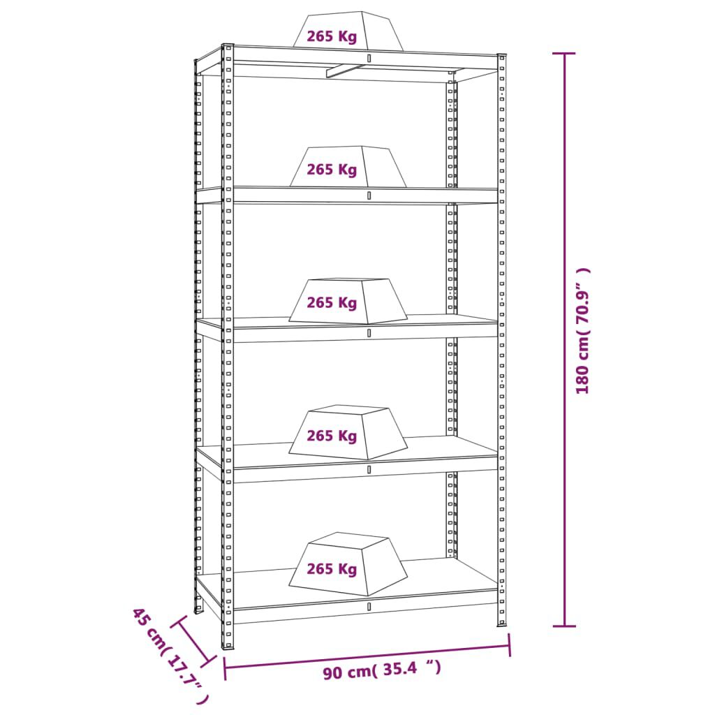 vidaXL 5-Layer Heavy-duty Shelves 2 pcs Silver Steel&Engineered Wood