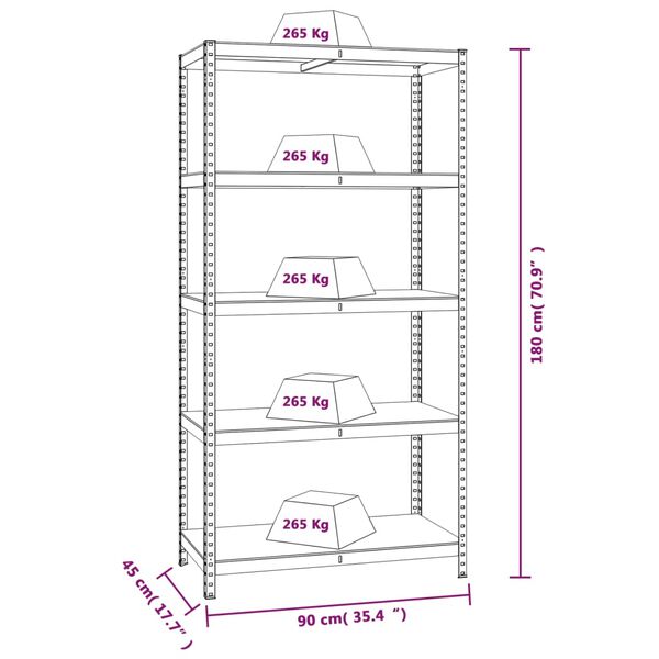 vidaXL 5-Layer Heavy-duty Shelves 2 pcs Silver Steel&Engineered Wood