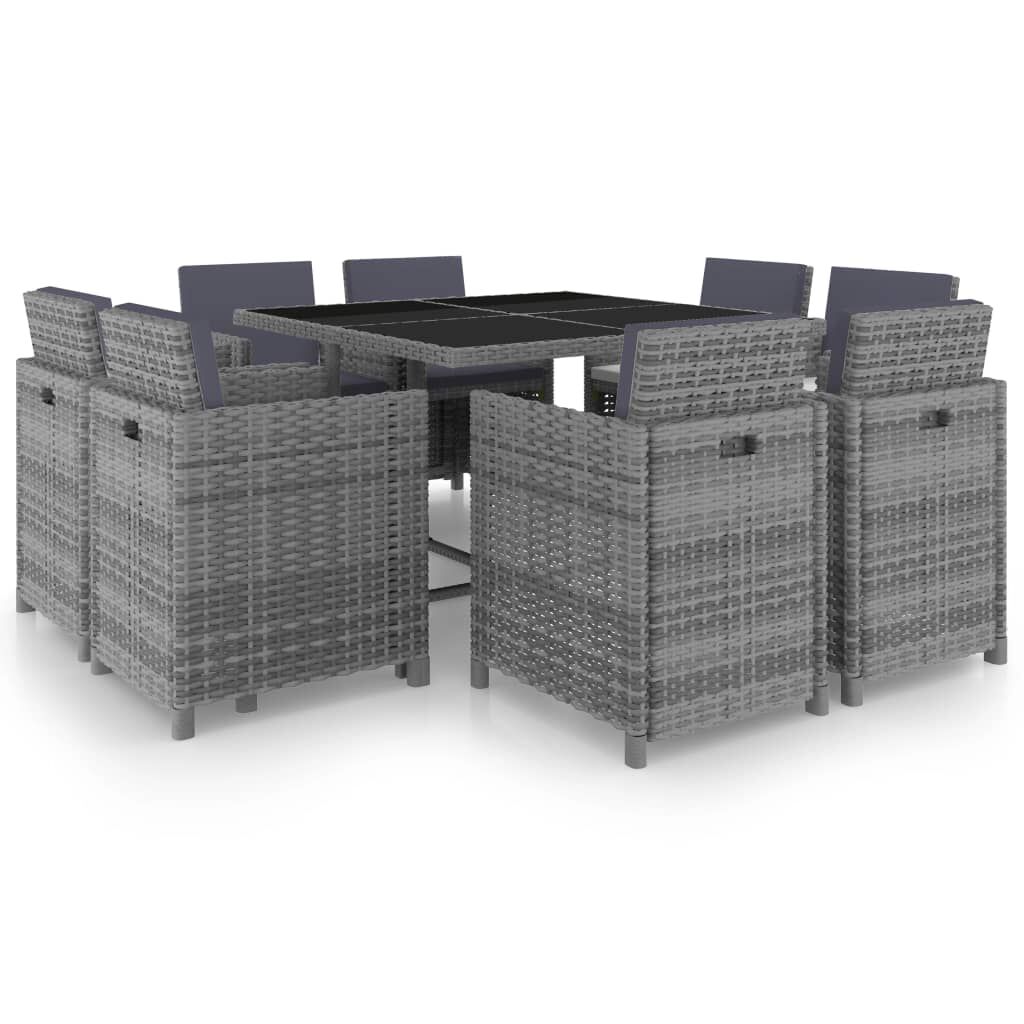 vidaXL 9 Piece Outdoor Dining Set with Cushions Poly Rattan Anthracite
