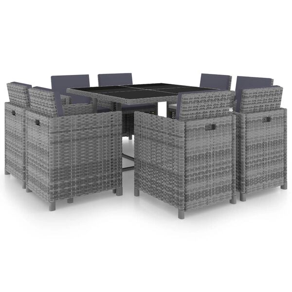 vidaXL 9 Piece Outdoor Dining Set with Cushions Poly Rattan Anthracite