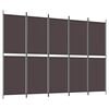 vidaXL 5-Panel Room Divider Brown 250x180 cm Fabric