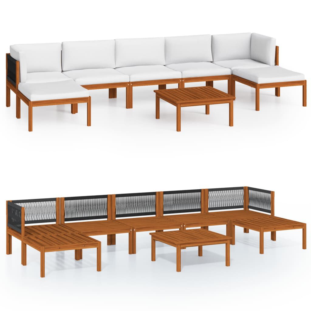 vidaXL 8 Piece Garden Lounge Set with Cushions Cream Solid Acacia Wood