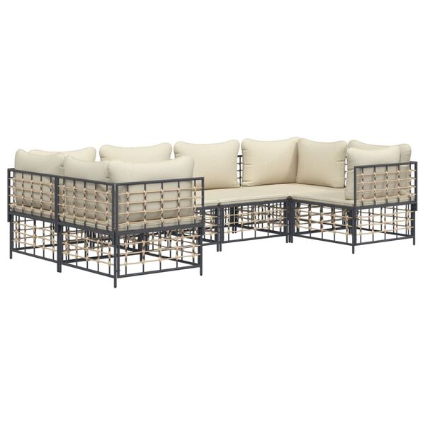 vidaXL 6 Piece Garden Lounge Set with Cushions Anthracite Poly Rattan