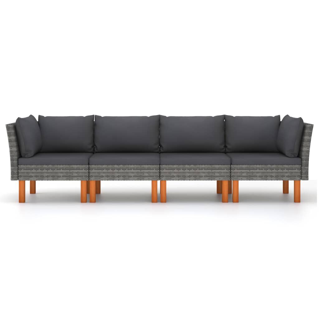 vidaXL 4-Seater Garden Sofa with Cushions Grey Poly Rattan