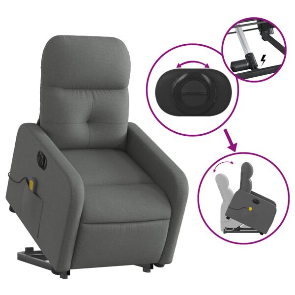 vidaXL Electric Stand up Massage Recliner Chair Dark Grey Fabric