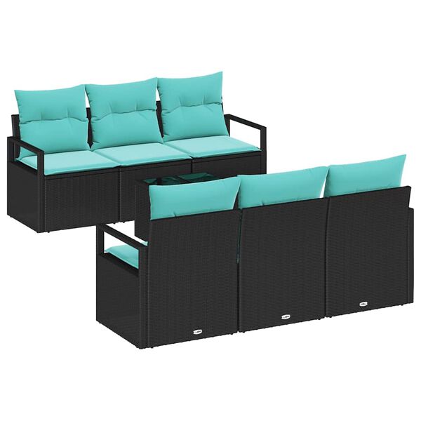 vidaXL Garden Sofa Set 7 pcs Black and Turquoise Poly Rattan