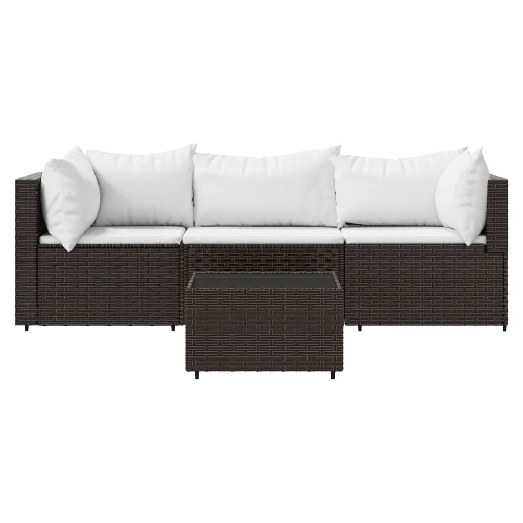 vidaXL 4 Piece Garden Lounge Set with Cushions Brown Poly Rattan