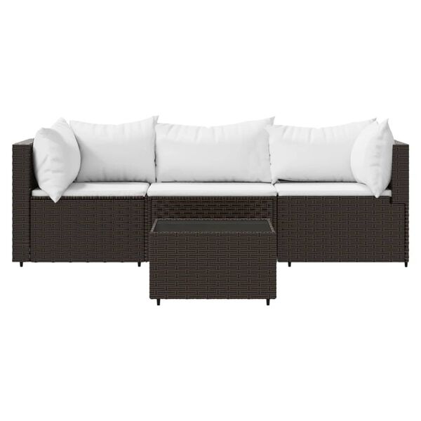 vidaXL 4 Piece Garden Lounge Set with Cushions Brown Poly Rattan