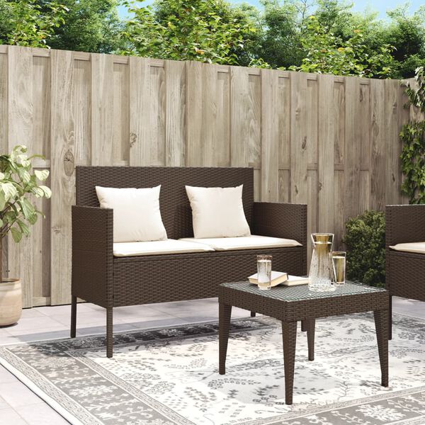 vidaXL Garden Bench with Cushions Brown Poly Rattan