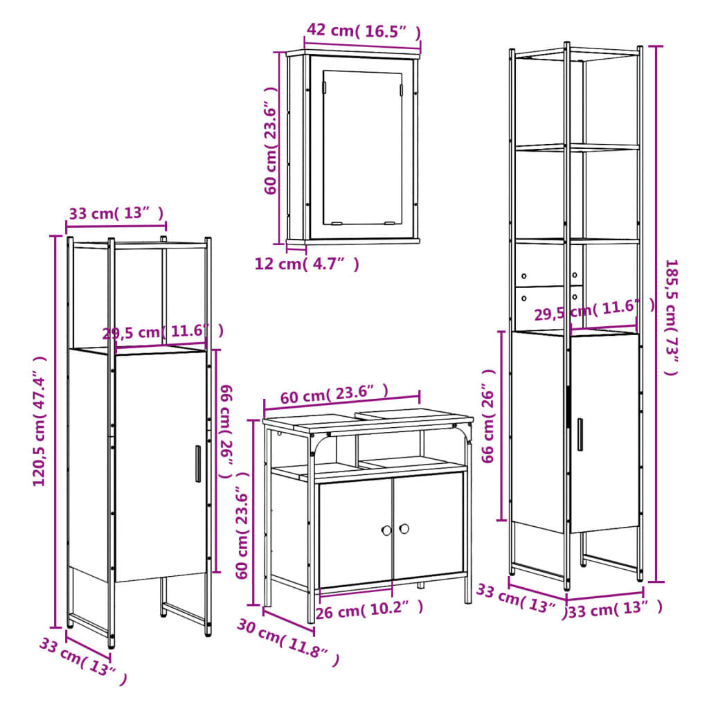 vidaXL 4 Piece Bathroom Furniture Set Black Engineered Wood