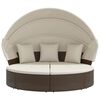 vidaXL Outdoor Lounge Bed with Canopy and Cushions Brown Poly Rattan