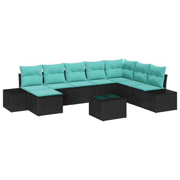 vidaXL Garden Sofa Set 8 pcs Black and Turquoise Poly Rattan