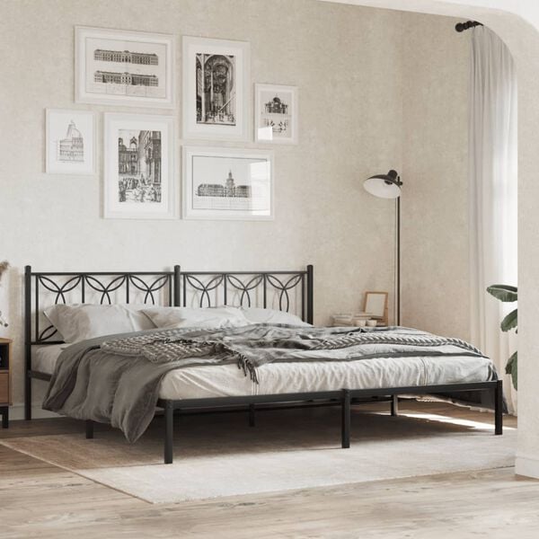 vidaXL Metal Bed Frame without Mattress with Headboard Black 193x203cm