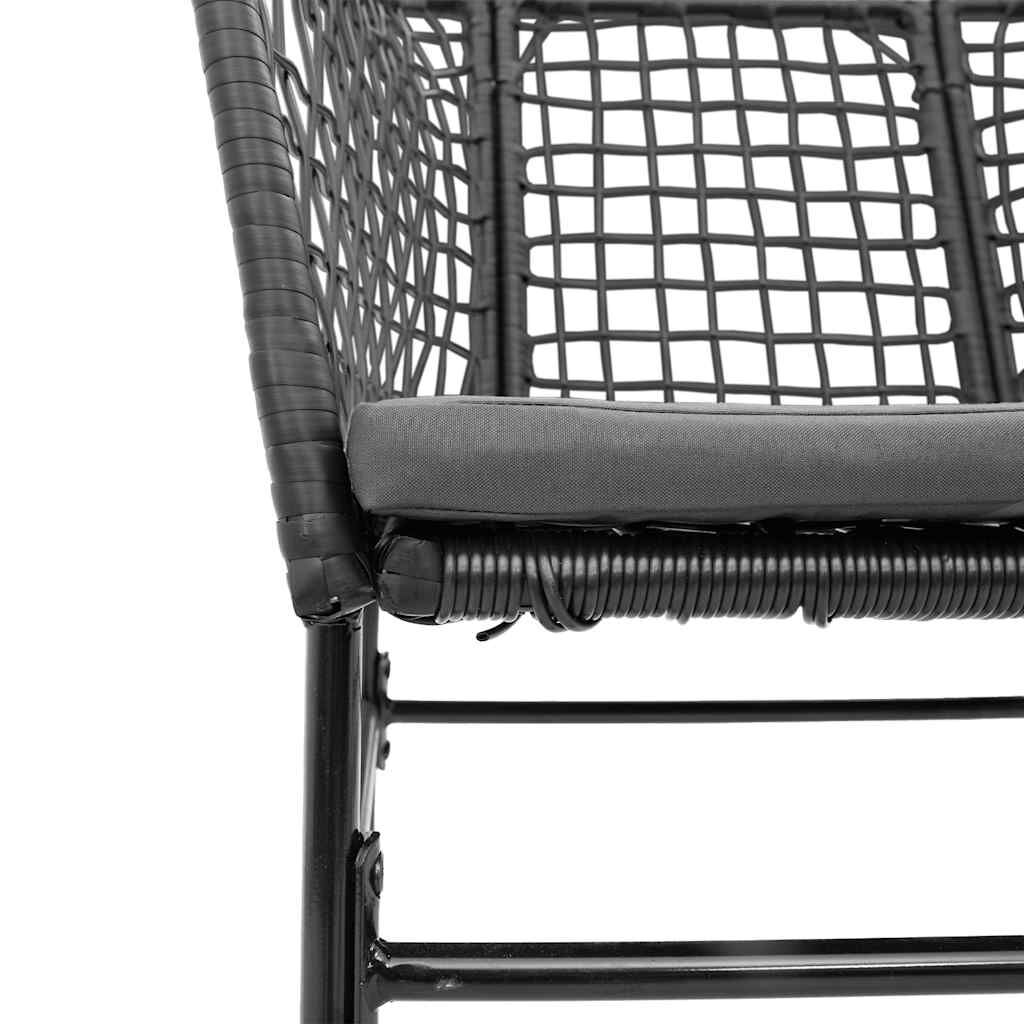 vidaXL 3 Piece Garden Dining Set with Cushions Black Poly Rattan Glass