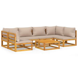 vidaXL 7 Piece Garden Lounge Set with Taupe Cushions Solid Wood