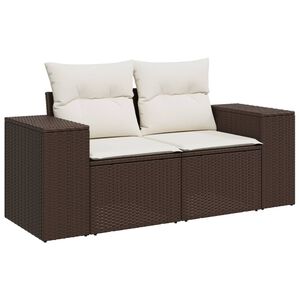 vidaXL Garden Sofa with Cushions 2-Seater Brown Poly Rattan