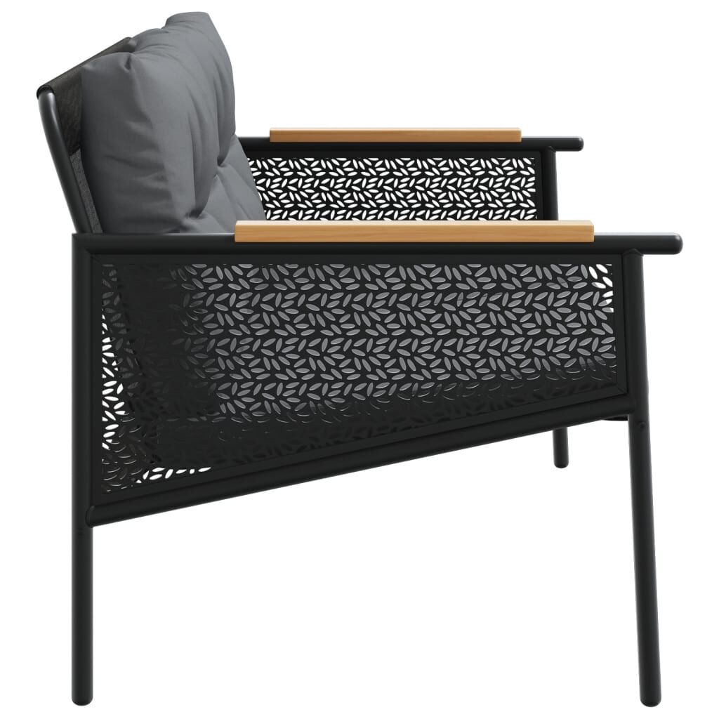 vidaXL Garden Bench with Cushions 116 cm Black Steel