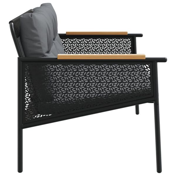 vidaXL Garden Bench with Cushions 116 cm Black Steel