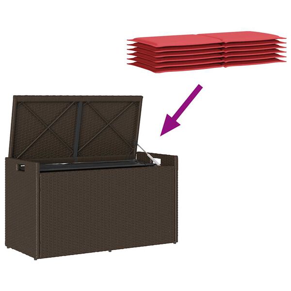 vidaXL Outdoor Storage Bench with Cushion Brown 100 cm Poly Rattan