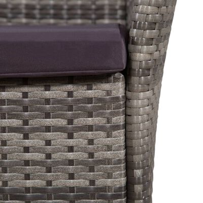 vidaXL Outdoor Chair and Stool with Cushions Poly Rattan Grey