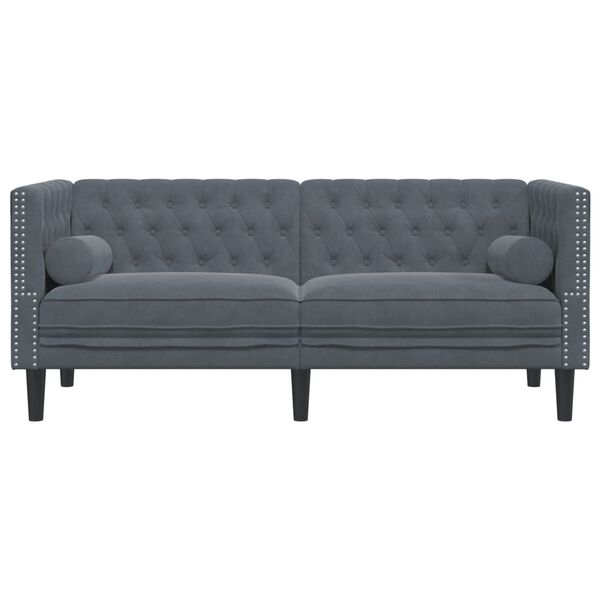 vidaXL Chesterfield Sofa with Bolsters 2-Seater Dark Grey Velvet