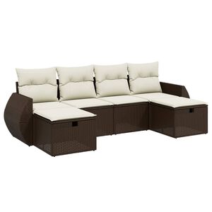 vidaXL 6 Piece Garden Sofa Set with Cushions Brown Poly Rattan