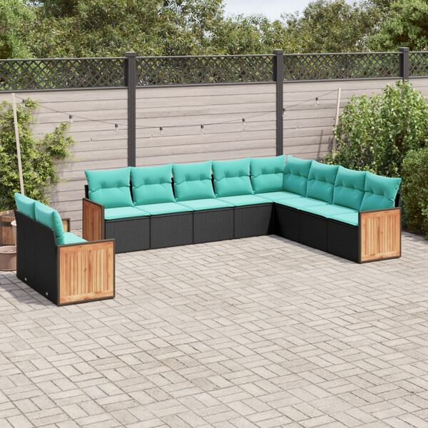 vidaXL 10 Piece Garden Sofa Set with Cushions Black Poly Rattan
