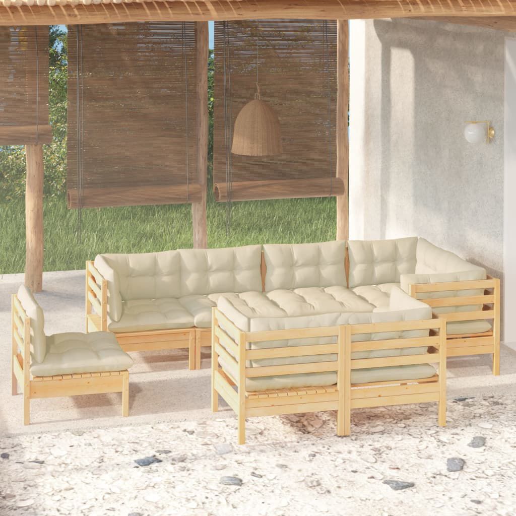 vidaXL 8 Piece Garden Lounge Set with Cream Cushions Solid Pinewood