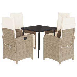 vidaXL 5 Piece Garden Dining Set with Cushions Beige Poly Rattan
