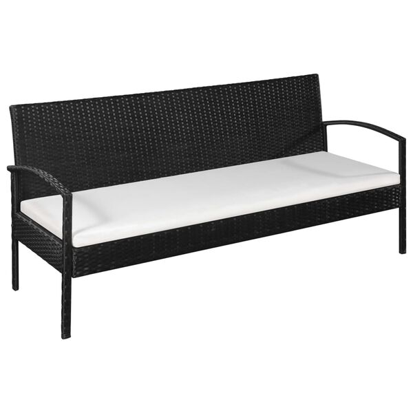 vidaXL 3 Seater Garden Sofa with Cushions Black Poly Rattan