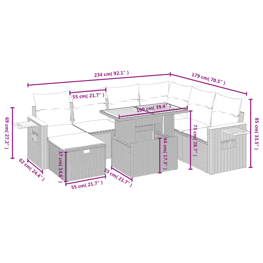 vidaXL 8 Piece Garden Sofa Set with Cushions Grey Poly Rattan