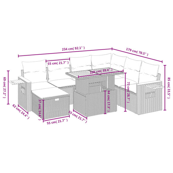 vidaXL 8 Piece Garden Sofa Set with Cushions Grey Poly Rattan
