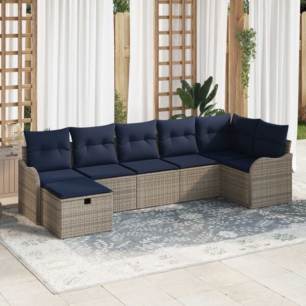 vidaXL 7 Piece Garden Sofa Set with Cushions Grey Poly Rattan