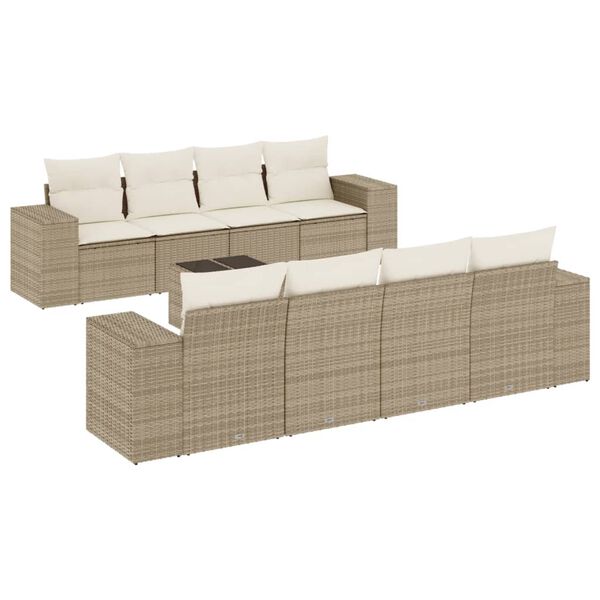 vidaXL 9 Piece Garden Sofa Set with Cushions Beige Poly Rattan
