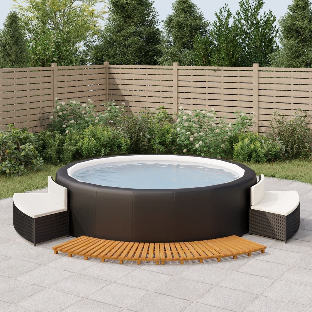 vidaXL Hot Tub Surround Black Poly Rattan and Solid Wood Acacia