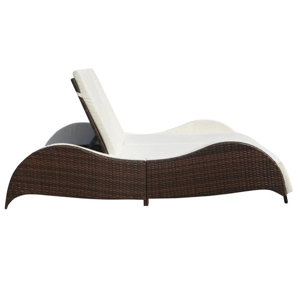 vidaXL Double Sun Lounger with Cushion Poly Rattan Brown