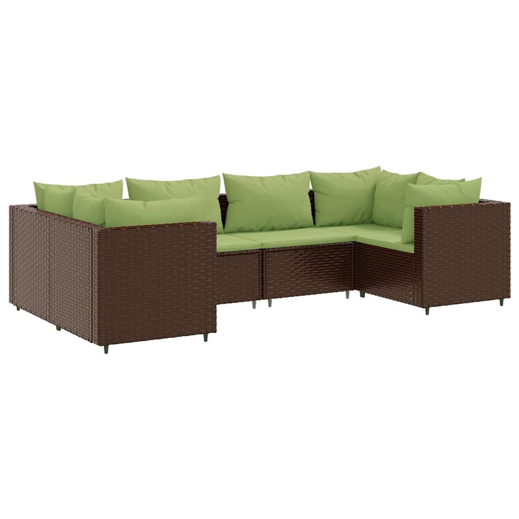 vidaXL 6 Piece Garden Lounge Set with Cushions Brown Poly Rattan