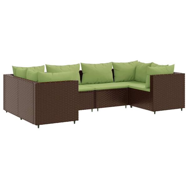 vidaXL 6 Piece Garden Lounge Set with Cushions Brown Poly Rattan