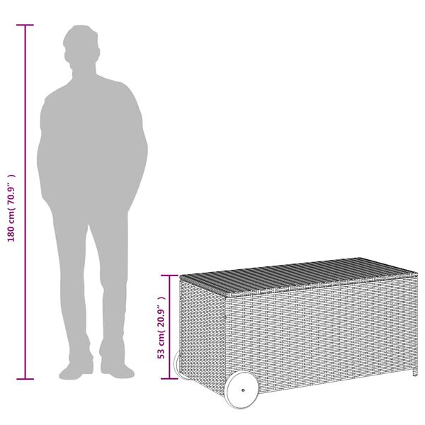 vidaXL Garden Storage Box with Wheels Black 190L Poly Rattan