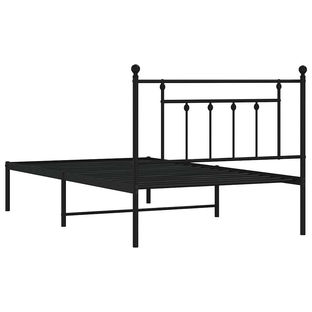 vidaXL Metal Bed Frame without Mattress with Headboard Black 100x200cm