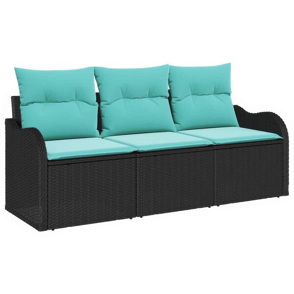 vidaXL Garden Sofa Set with Cushion 3 pcs Black Poly rattan
