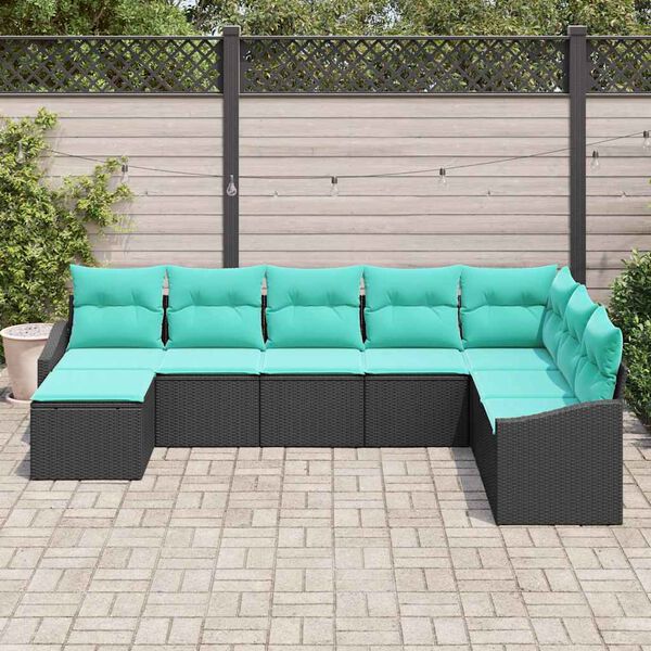 vidaXL Garden Sofa Set 8 pcs Black and Turquoise Poly Rattan