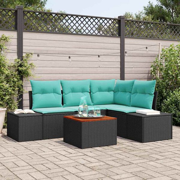 vidaXL Garden Sofa Set 5 pcs Black and turquoise